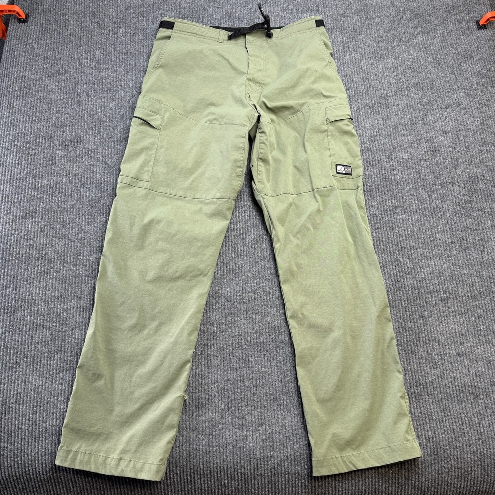 Prana Pants Mens Medium 34x33 Green Nylon Belted Convertible Roll Up Hiking Trek
